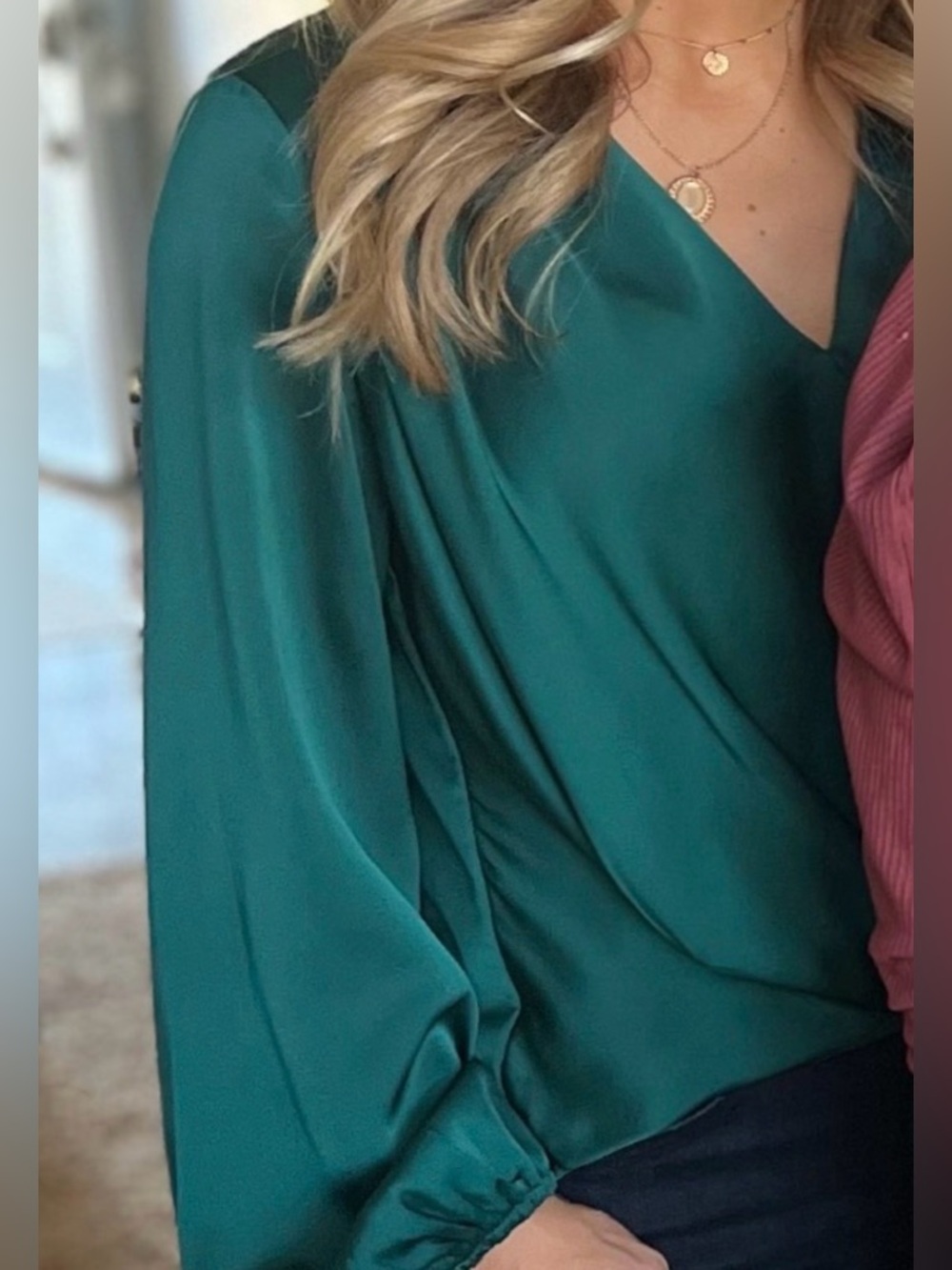 She + Sky Emerald Satin Blouse - Picture 5 of 5